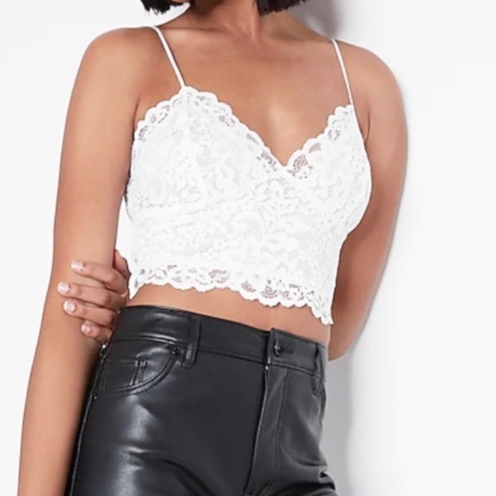 Express Lace‎ Cami Bralette Floral Smocked Crop Top Womens M White 028630968